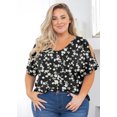 thumbnail image 3 of SHOWMALL Plus Size Tops for Women Cold Shoulder Clothes Black Jasmine 2X Blouse Short Sleeve Clothing V Neck Tunic Summer Shirts, 3 of 7