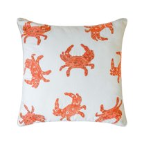 The HomeCentric Decorative Throw Pillow cover Coral 20"x20" (50x50 cm) Cotton Coastal, Crab, Embroidery, Sequins Pillow Case, Coastal Modern Style - Crab Claw