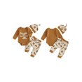 thumbnail image 2 of RUINIXCW Infant Baby Boy Thanksgiving Outfit Fashion Long Sleeve Letters Embroidered Romper with Print Pants, Hat 3Pcs Fall Set, 2 of 9