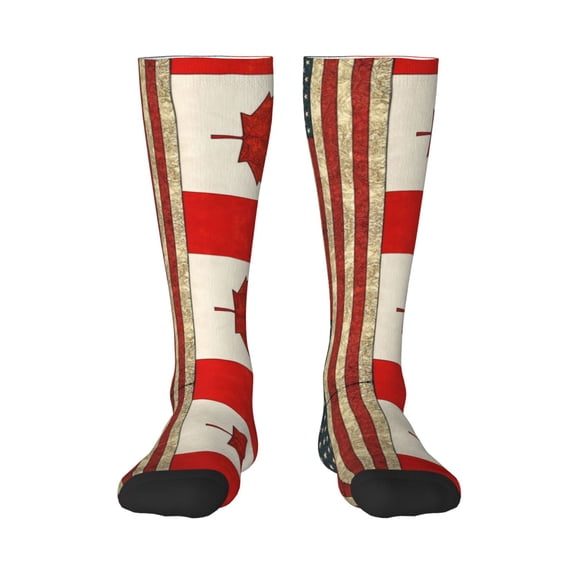 America Canada Flag Pattern Knee High Socks for Women Long Leg Warmers Socks