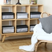 Sea Team 3-Pack Small Storage Basket Set, Storage Cube Organizer, Storage Bins, 12 x 8 x 5 Inches, Rectangle Canvas Fabric Collapsible Shelf Box with Handles, Grey & Black