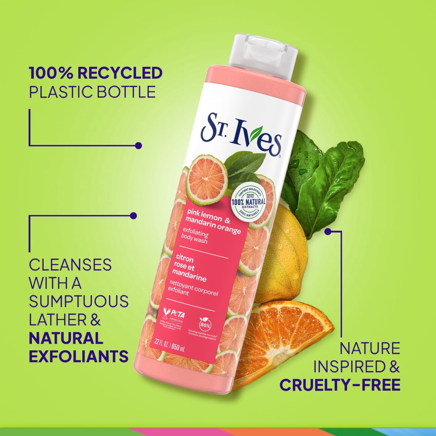 St. Ives Exfoliating Body Wash for Women, Pink Lemon & Mandarin Orange, 22 fl oz - 6 Pack