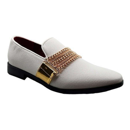 Men s Sparkle Smoking Moccasin Slip On Round Toe Formal Loafers Dress Shoes  White  9.5