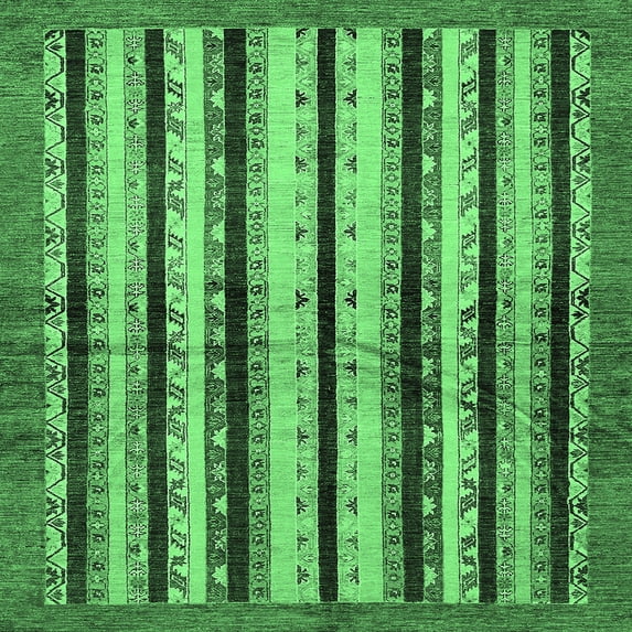 Ahgly Company Indoor Square Abstract Emerald Green Modern Area Rugs, 5' Square