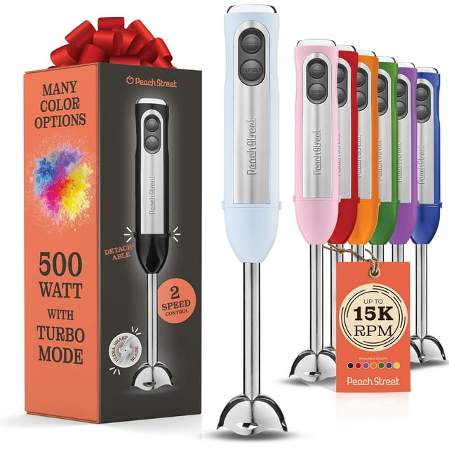 Powerful Immersion Blender, Electric Hand Blender 500 Watt with Turbo Mode, Detachable Base. Handheld Kitchen Blender Stick for Soup, Smoothie, Puree, Baby Food, 304 Stainless Steel Blades (White)