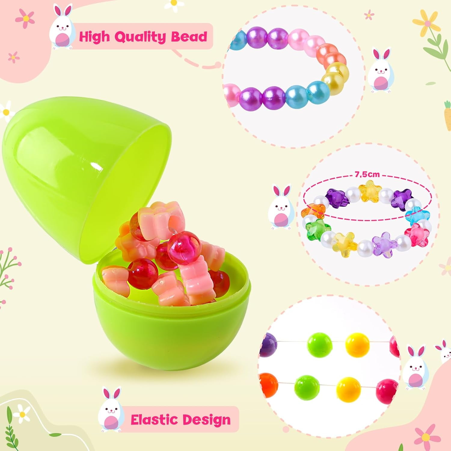 Prefilled Easter Eggs with Bracelets ,24 Pack Easter Basket Essentials Easter Basket Stuffers for Easter Eggs Hunt Game, Easters Party Favors for Girls