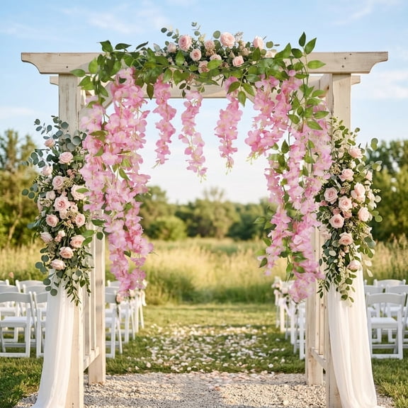 30 Branches Artificial Wisteria Vine Garland Pink 7.2 Feet Hanging Flowers for Wedding Arch Party Garden Home Table Backdrop