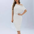 thumbnail image 5 of ZZwxWA Women's 2025 Summer Dress Off the Shoulder Short Sleeve Ribbed Casual Party Bodycon Midi Dresses Solid Color High Waist Sundress Evening Cocktail Party, 5 of 5