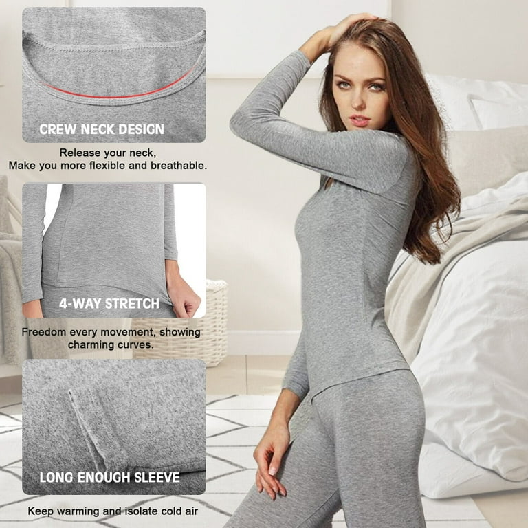 Thermal Underwear for Women, Fleece Lined, Soft Long Underwear Set, Warm Base  Layer Pajama for Cold Weather 
