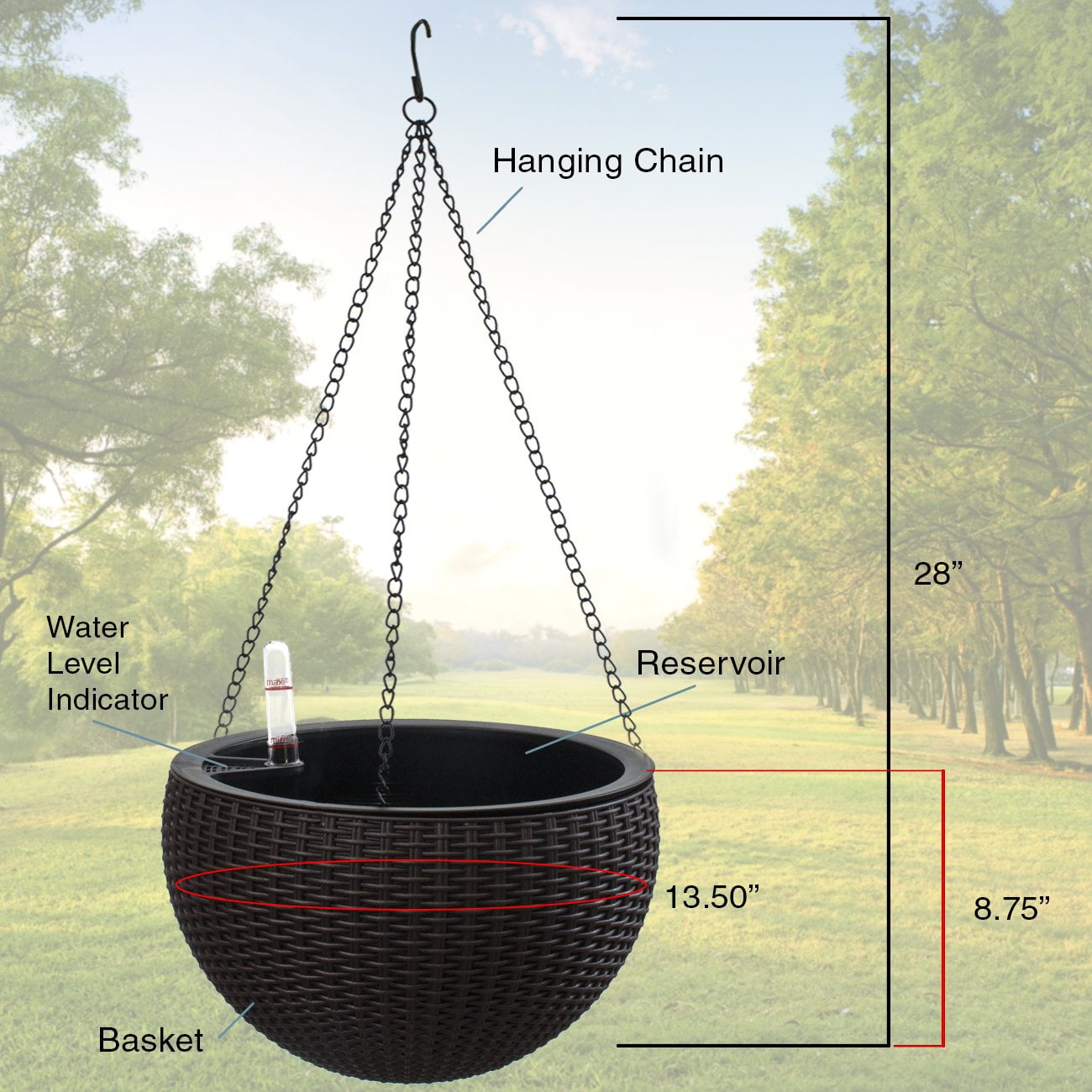 Sorbus Self-Watering Hanging Planter: Wicker Style, Espresso Brown, Large 2-Pack