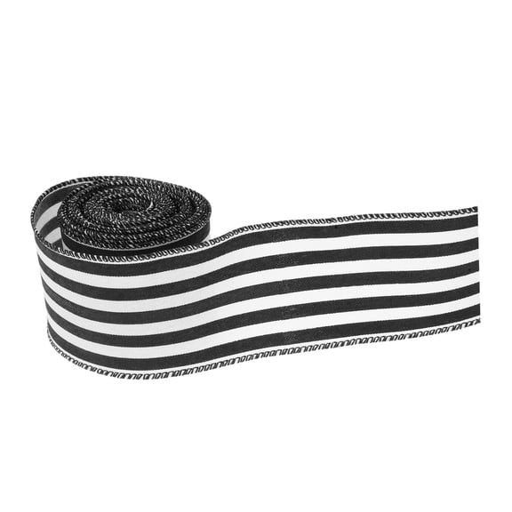 LOLIPPYY Black and White Striped Wired Edge Ribbon for Farmhouse Decor, Wrapping, and Craft Projects