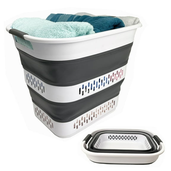 SAMMART 40L (10.5 Gallon) Collapsible Plastic Laundry Basket - Foldable Pop Up Storage Container/Organizer - Portable Laundry Hamper - Space Saving