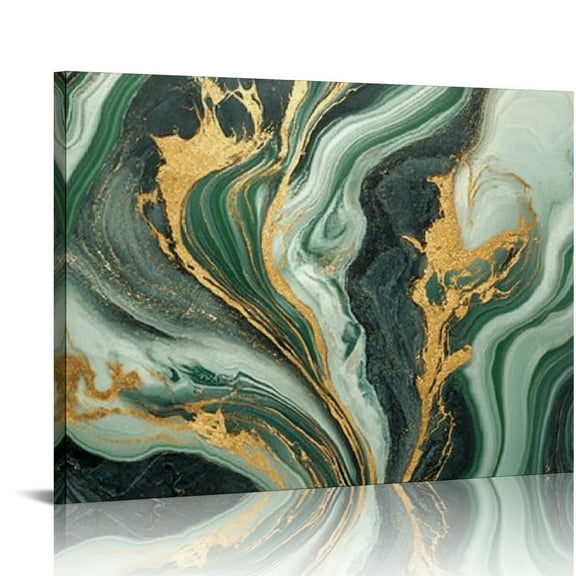 FCXZI Marble Gold Green Wall Decor Canvas Print Art Modern Ready To Hang Room Home Decor 16x12in