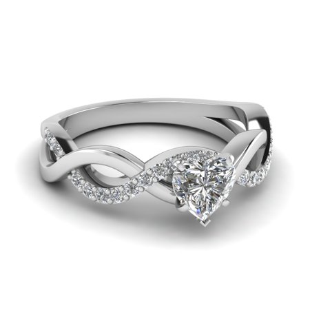 3/4 Carat Heart Shaped Diamond Infinity Engagement Rings For Women In 14K White Gold GIA Certified