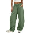 thumbnail image 5 of High Waisted Sweatpants for Women, Comdrip Women's Sweatpants Solid Color Pull Rope Waist Barrel Round Scimitar Wide Leg Pants Casual Pocket 9 Point Guard Pants Gym Sweatpants Women Green M, 5 of 8