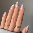 thumbnail image 1 of LAICAIW RUNRAYAY Blue Flower Press on Nails Medium with French Tips, Fack Nails for Women Girls, Nude Nails Press on Full Cover Nails Tips for Spring Summer Salon Nail, 1 of 6