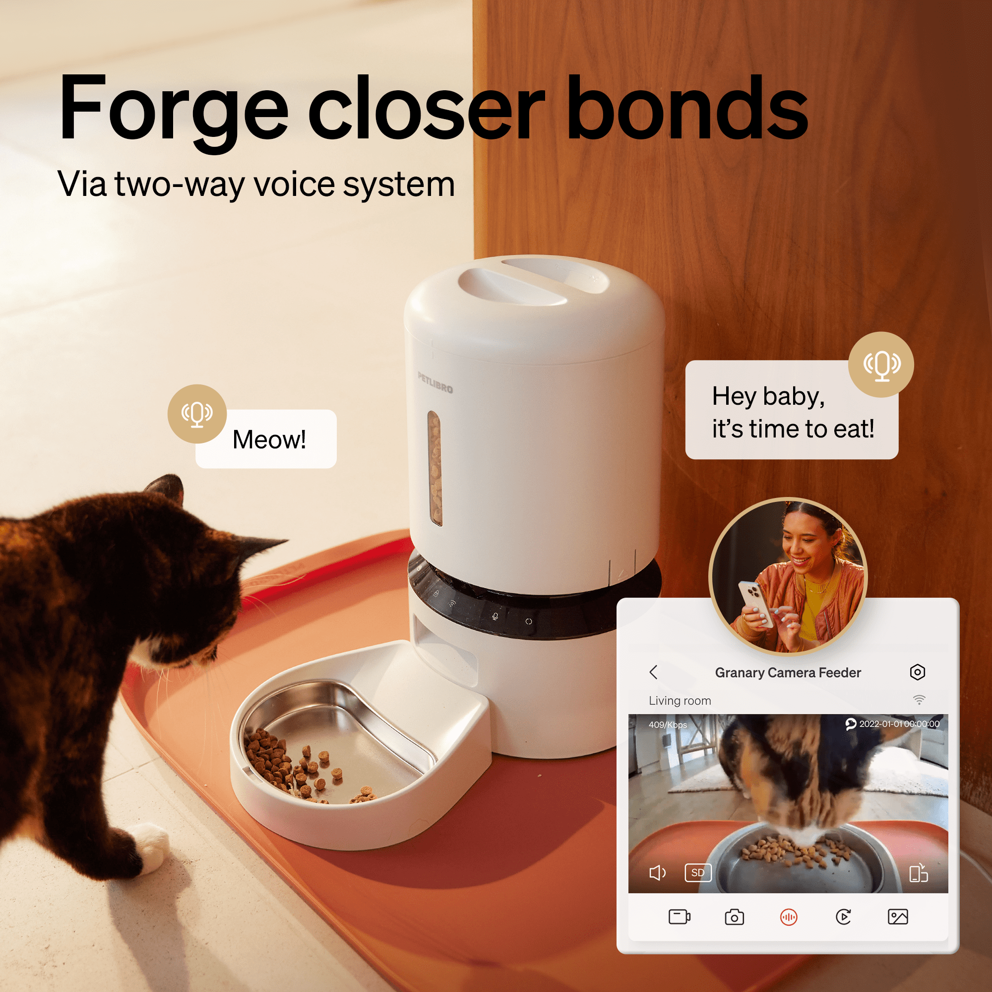 Petlibro Granary WIFI 2.4g & 5G Automatic Cat & Dog Feeder + 3 Pet Food Desiccant Bags, White, 5-L