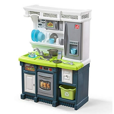 Step2 Lifestyle Custom Kitchen  Plastic Play Kitchen & Toy Accessories Set  Blue & Green Kids Kitchen Playset, Blue, White & Green
