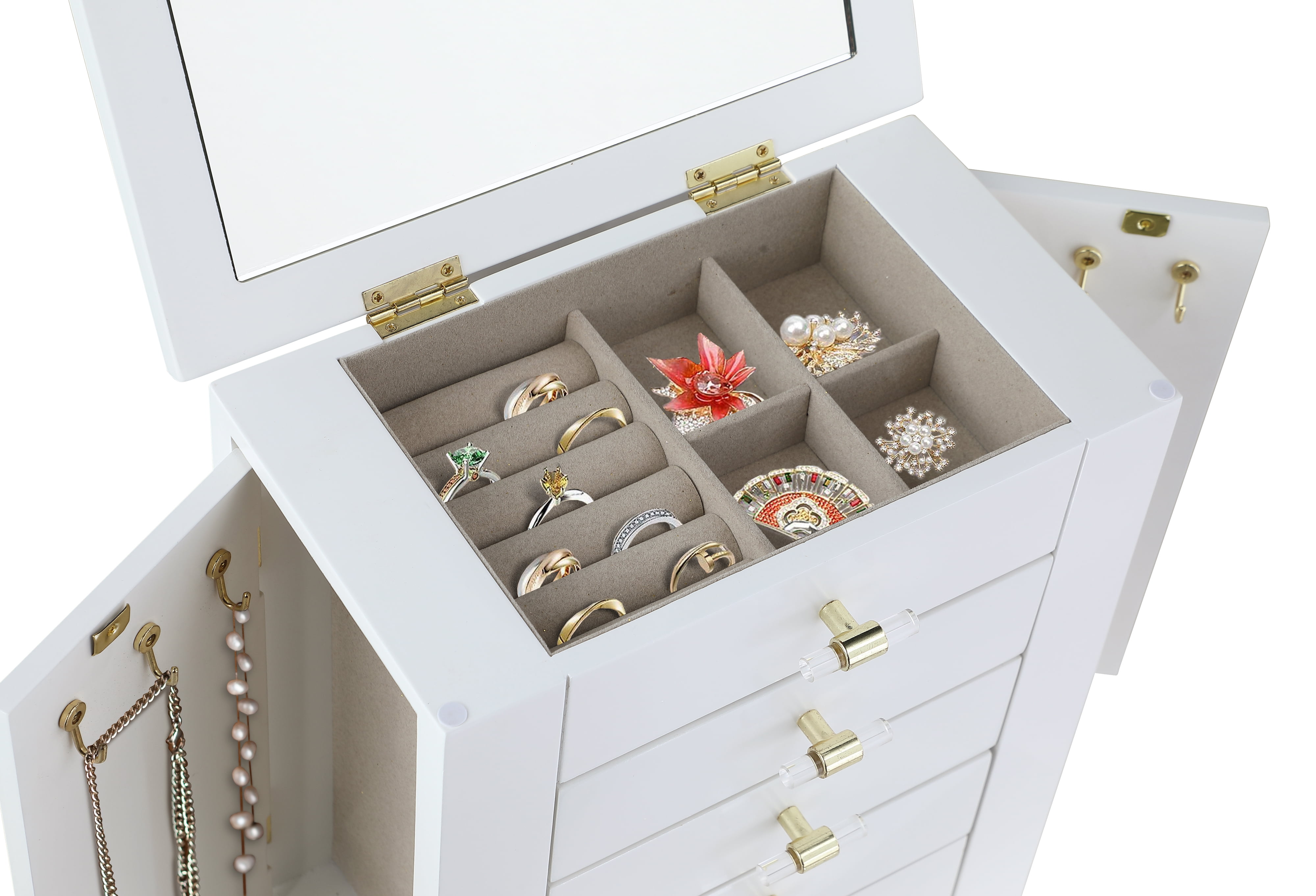Hives and Honey Chelsea Jewelry Chest - Elegant White Modern Storage for Women, Tweens, and Teens