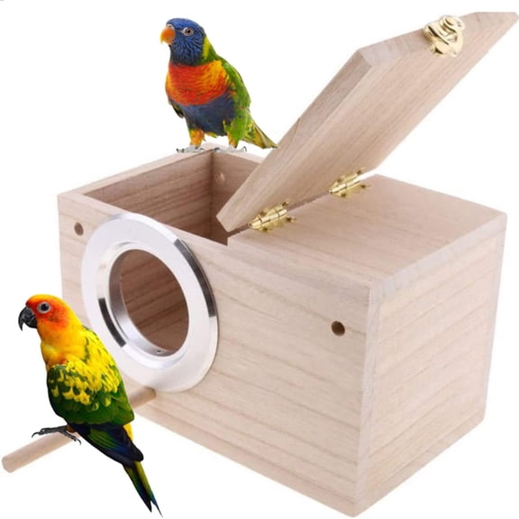 Bird Parrot Holder Wooden Bird Nesting Organizer Clear View Window Bird House