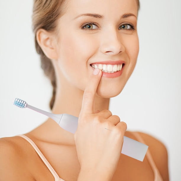 Cepillo de dientes eléctrico portátil para adultos - Alimentado por pilas con 3 cabezas de cepillo, impermeable IPX7, maleta de viaje - Blanca, rosa, azul