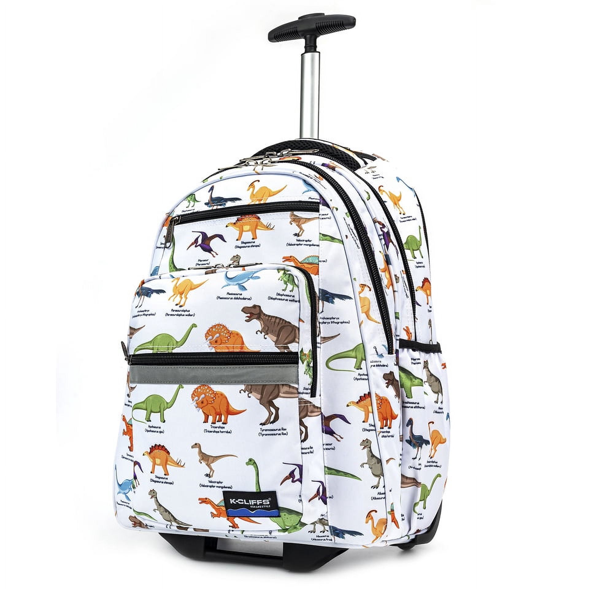 K-Cliffs Unisex 18" Dinosaur Heavy Duty Rolling School Backpack, Teen-Adult