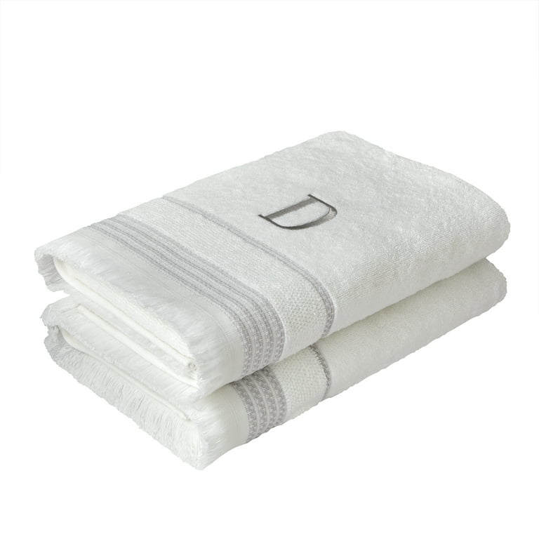 SKL Home Casual Monogram Letter E Hand Towel 2 piece set, white