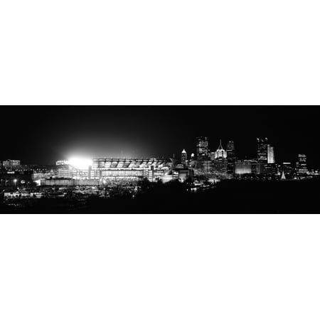 Stadium lit up at night in a city Heinz Field Three Rivers Stadium Pittsburgh Pennsylvania USA Canvas Art - Panoramic Images (7 x