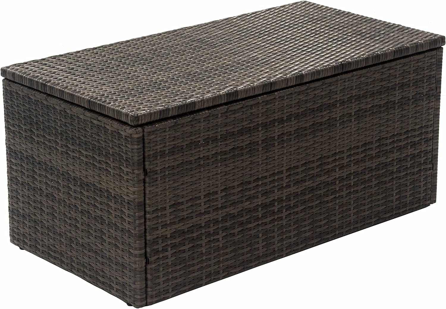 D&F Design Jackson Indoor & Outdoor PE Wicker Coffee Table with Storage, Patio Resin Rattan for Furniture Covers, Pillow, Toys and Gardening Tools Grey (Brownish Grey)