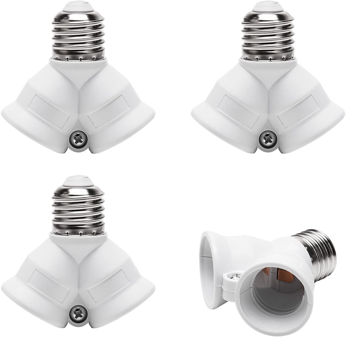 JACKYLED 4 Pcs 2 in 1 Light Socket Splitter E26 E27 Adapter Converter