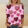 thumbnail image 2 of Womens Fashion Valentines Day Tshirts 3/4 Sleeve Crewneck Cute Heart Graphic Tee Holiday Tunic Tops, 2 of 5