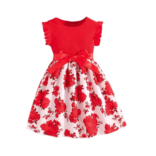 Robe Décontractée à Fleurs pour Filles, Robe Sans Manches à Col Rond pour Enfants, Robe de Fête Douce pour Enfants pour Voyage Quotidien et Célébration d'Anniversaire