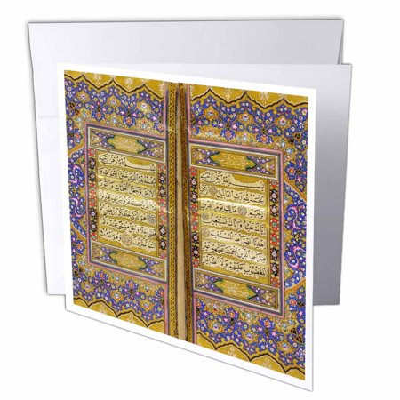 3dRose Purple and gold Islamic Suras - decorated Quran prayers in Arabic text - Islam Muslim Arabian koran, Greeting Cards,...