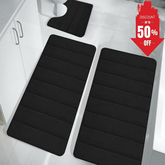 YgkuHd Bath Mats 4 Set YgkuHd Foam Bath Mat Set Bathroom Rugs For 3 Pcs Toilet Mats Soft Comfortable Water Absorption NonSlip ThickMachine WashableEasier To Dry Dark on Clearance