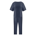 thumbnail image 4 of GILIGEGE Linen Sets for Women 2 Piece Summer Cotton and Linen Matching Suit Half Sleeved Wide Leg Pants Retro Set Of Two Tracksuit Lounge Matching Sets Blue 4Xl, 4 of 6
