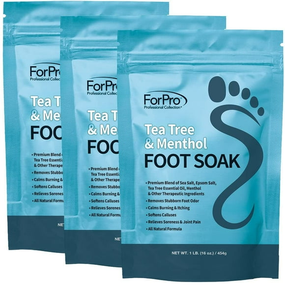 ForPro Professional Collection Tea Tree Oil & Menthol Foot Soak with Sea & Epsom Salt for Toenail Athletes Foot Stubborn Foot Odor Scent Softens Calluses & Soothes Sore Tired Feet -Pack of 3 16oz.