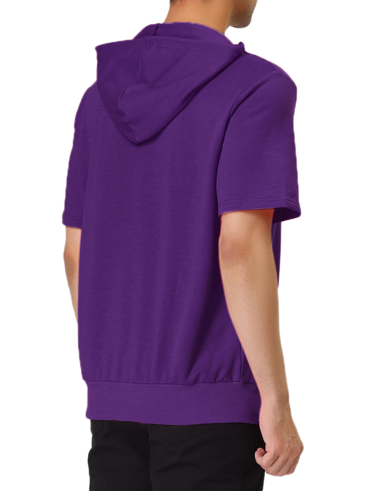Unique Bargains Men's Short Sleeve Solid Color Zip Up Sport Hoodies XL Purple