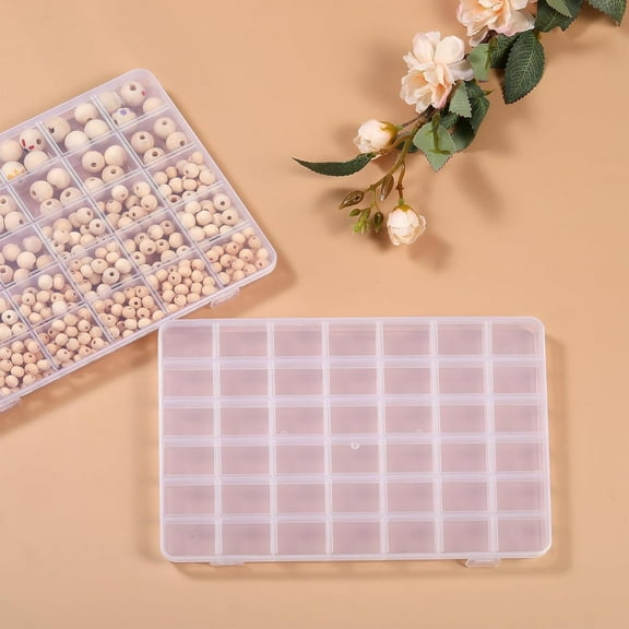 1Pcs Small Grid Plastic Beads Organizer Box, None Adjustbale Divider Storage Container Box for Toys Small Parts Art Crafts Jewelry Bead, 42Grids, Clear