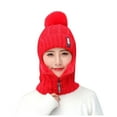 thumbnail image 6 of Bibifish Womens Red Knit Trapper Hat Pom-Pom & Zipper Mask Warm Soft One-Piece Casual Winter Outdoor Cold-Weather Protective Hat, 6 of 7