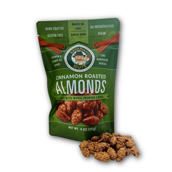 Magic Bavarian Nuts Cinnamon Roasted Almonds Sweet Roasted Vegan Gluten-Free Made in USA 9oz