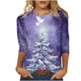 thumbnail image 2 of Holiday Gifts! Titcea Christmas Shirts for Women 3/4 Sleeve Round Neck Glitter Xmas Tree Print Pullover Christmas Sweaters 2024 Fashion Casual Tops, 2 of 5