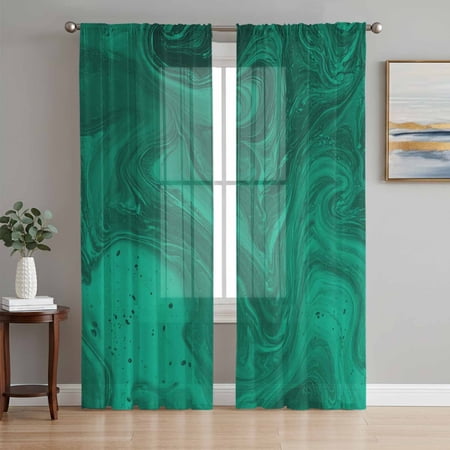 Green Marble Sheer Curtains 84 Inch Length 2 Panels Set Modern Farmhouse Gradient Abstract Fluid Art Voile Window Treatment Curtains Sheers Drapes for Bedroom/Living Room/Kitchen 52 x84 x2
