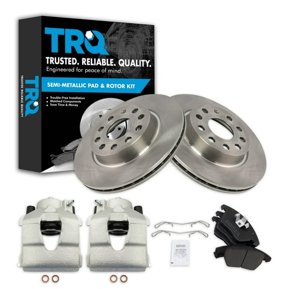 TRQ Front Brake Pad & Rotor Kit Brake Caliper Brake Pads Brake Rotor Semi-Metallic Fits Select 2011 Audi A3 Quattro 2011-2013 Volkswagen Jetta