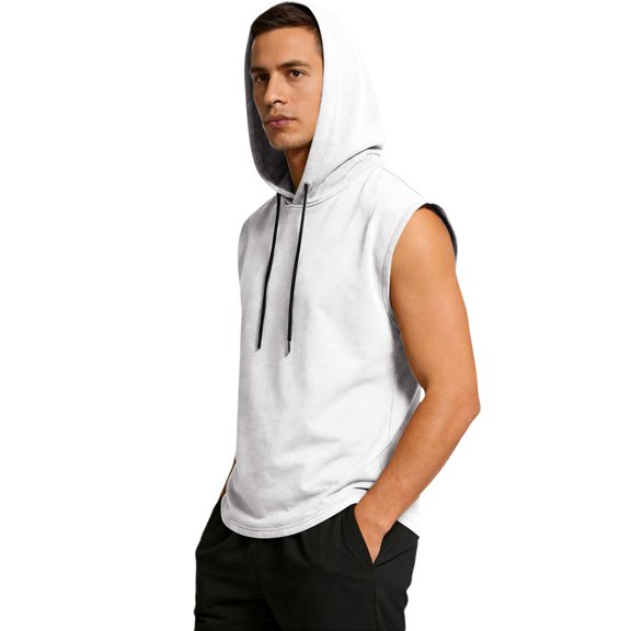 Men's Workout Hooded Tank Tops Sleeveless Gym Training Hoodies Bodybuilding Muscle Cut Off T Shirt