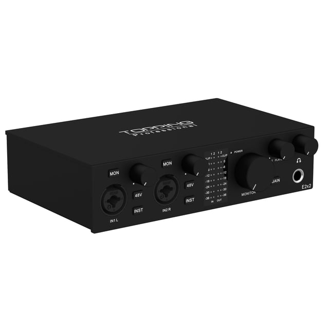 Interfaz de audio USB TOPPING E2X2 con preamplificador ultralineal