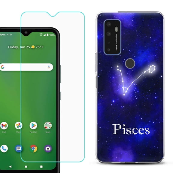 Shockproof Bumper Phone Case for AT&T Radiant Max 5G / Fusion 5G, with Tempered Glass Screen Protector, by OneToughShield ® - Pisces