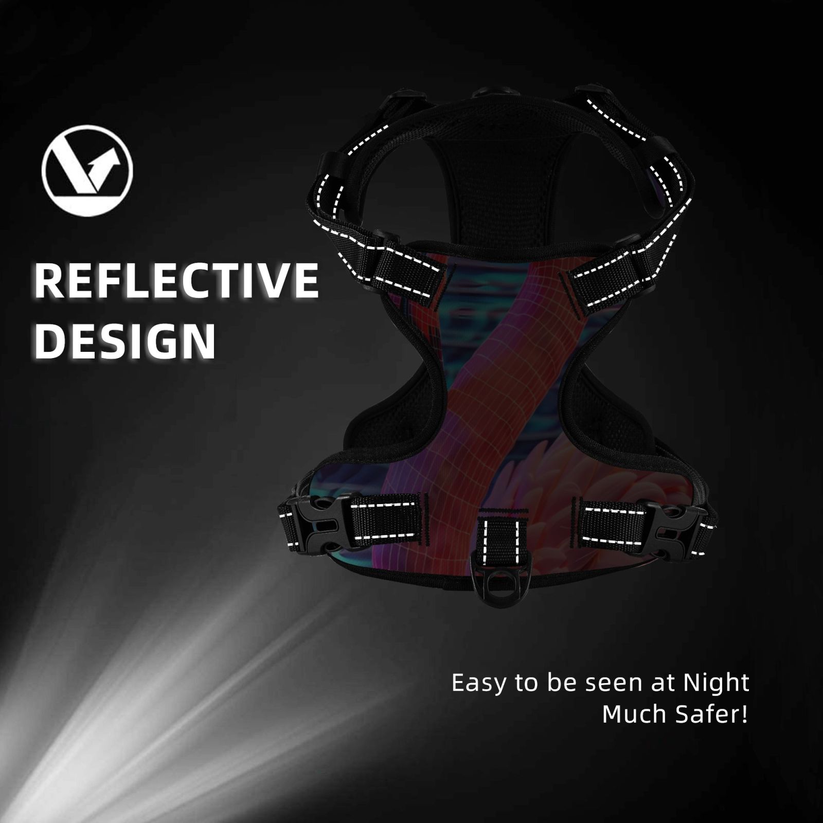 Vsdgher Digital Flamingo Vibrant Art Dog Harness, No-Pull Pet Harness, Dog Vest, Pet Vest for Small to Large Dogs-Small