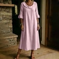 thumbnail image 3 of Dvprdro Ruffle Collar 3/4 Sleeve A Line Midi Dress for Women Loose Fit Solid Color Casual Summer, 3 of 8