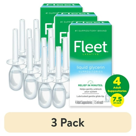 (3 pack) Fleet Laxatives, Liquid Glycerin Suppositories for Adult Constipation Relief, 7.5 mL Bottles, 4 Ct