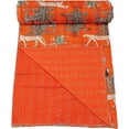 thumbnail image 2 of Indian Traditional Pure Cotton Jungle Print Kantha Quilt, Bed Cover Throw Animal Printed Kantha Quilts Multi Color, 2 of 4